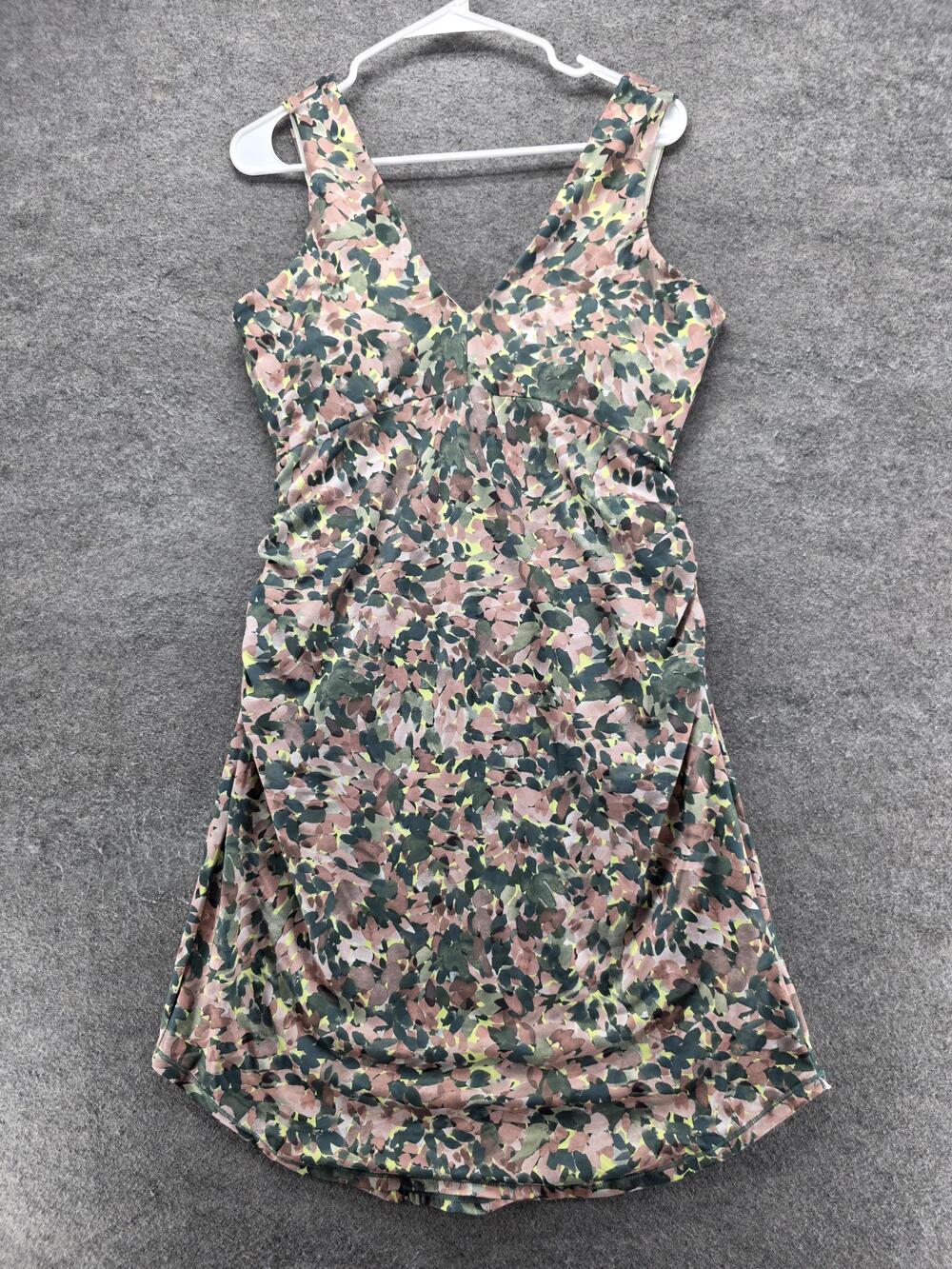 PrAna Dress Womens L Green Floral Sundress A-Line Short V-Neck Strappy Lined